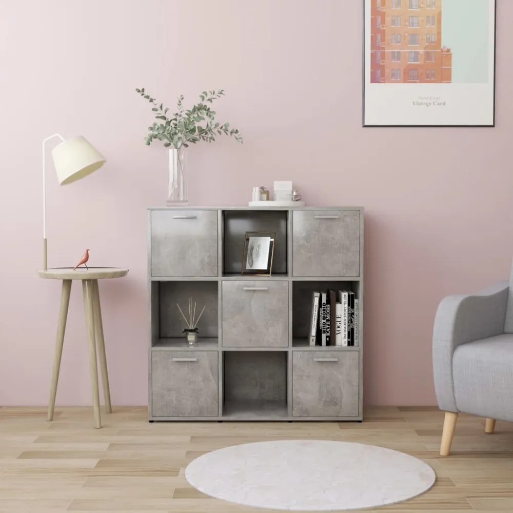 betonszürke szerelt fa könyvszekrény 90 x 30 x 90 cm