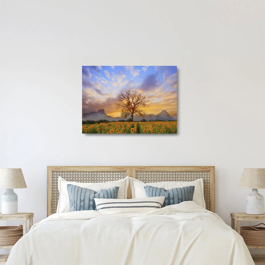 Kép - Táj napraforgóval (üvegen) (70x50 cm)