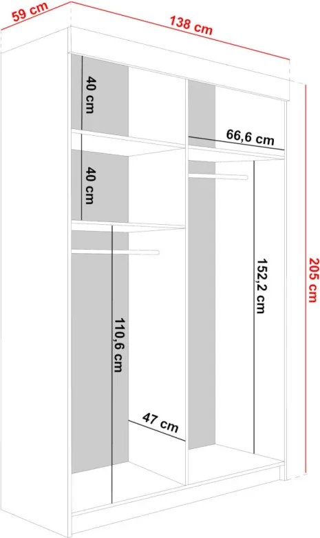 Bill 1 138 Tolóajtós Szekrény 138cm, Fehér