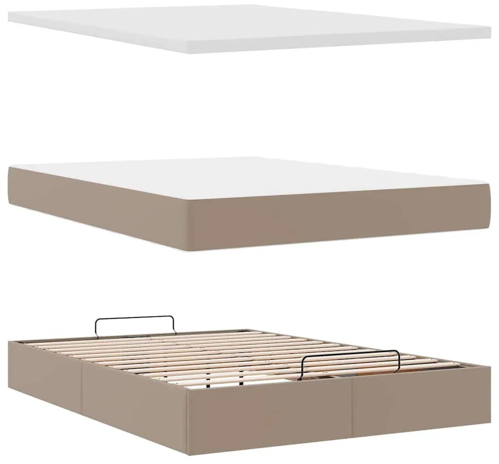 Ottomán ágykeret matraccal Cappucino 140x190cm műbőrrel