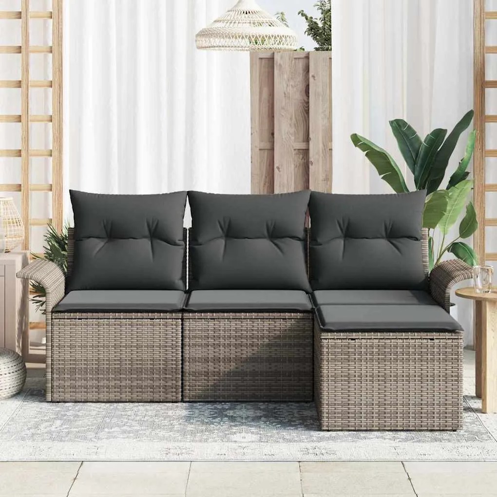 Kerti Kanapé Szett párnával tárolóval 4 pcs Szürke Poli rattan