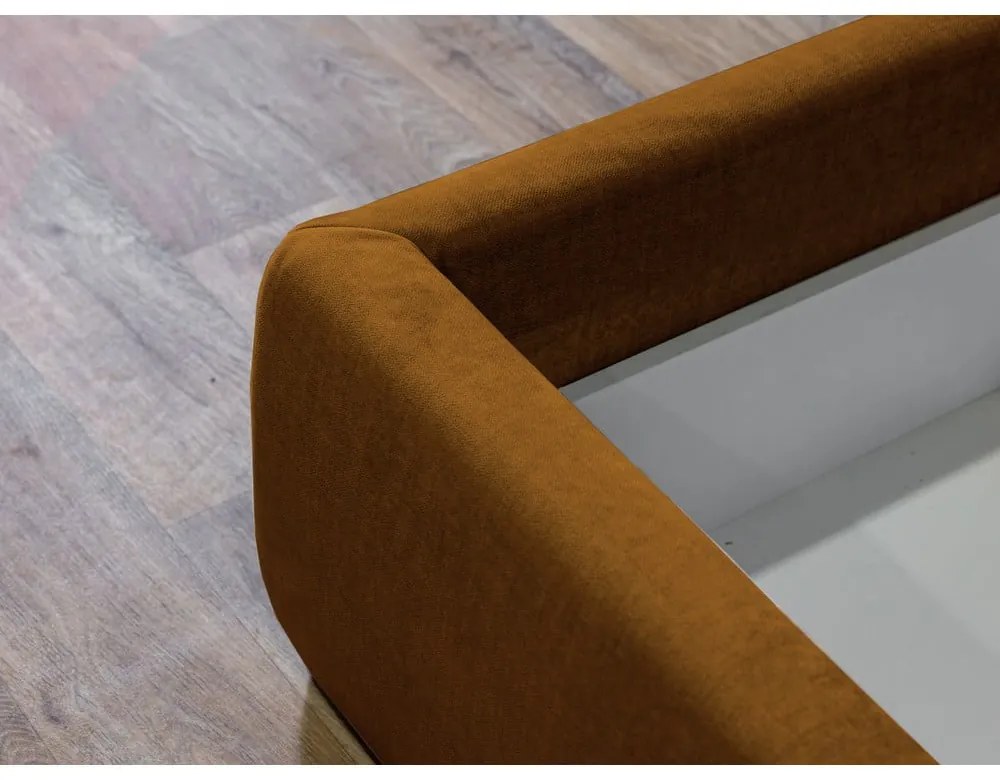 Okkersárga kárpitozott franciaágy tárolóhellyel, ágyráccsal 180x200 cm Jade – Bobochic Paris