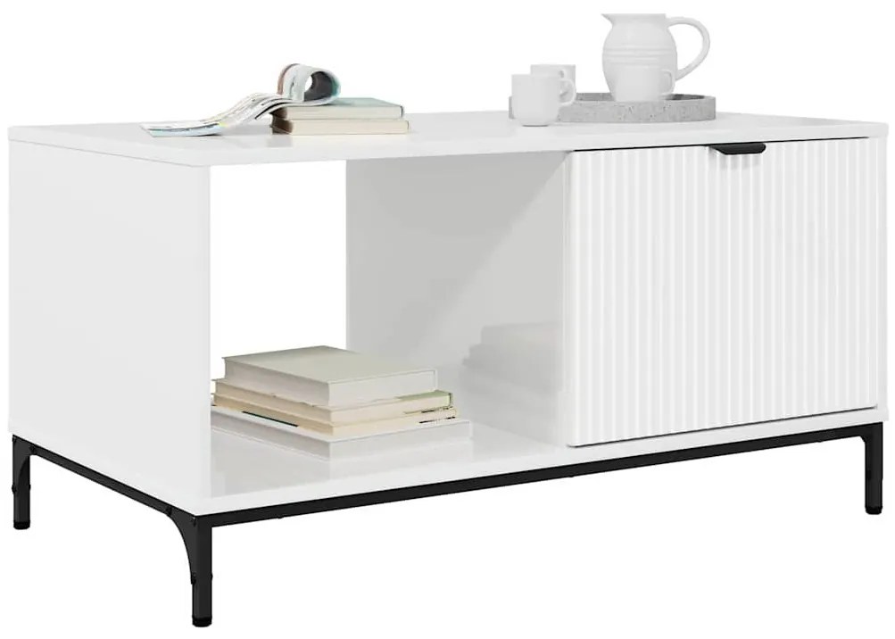 Dohányzóasztal Magasfényű fehér 90 x 49 x 46 cm Faanyag