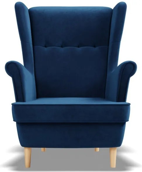 Uszak fotel, bársony, kék