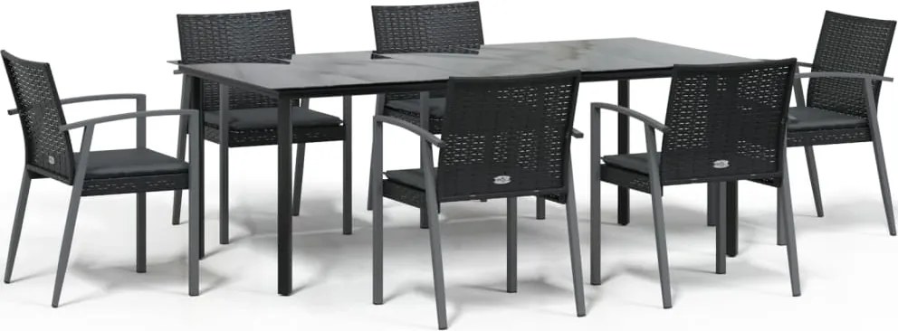 vidaXL 7 részes polyrattan és acél kerti étkezőgarnitúra párnával