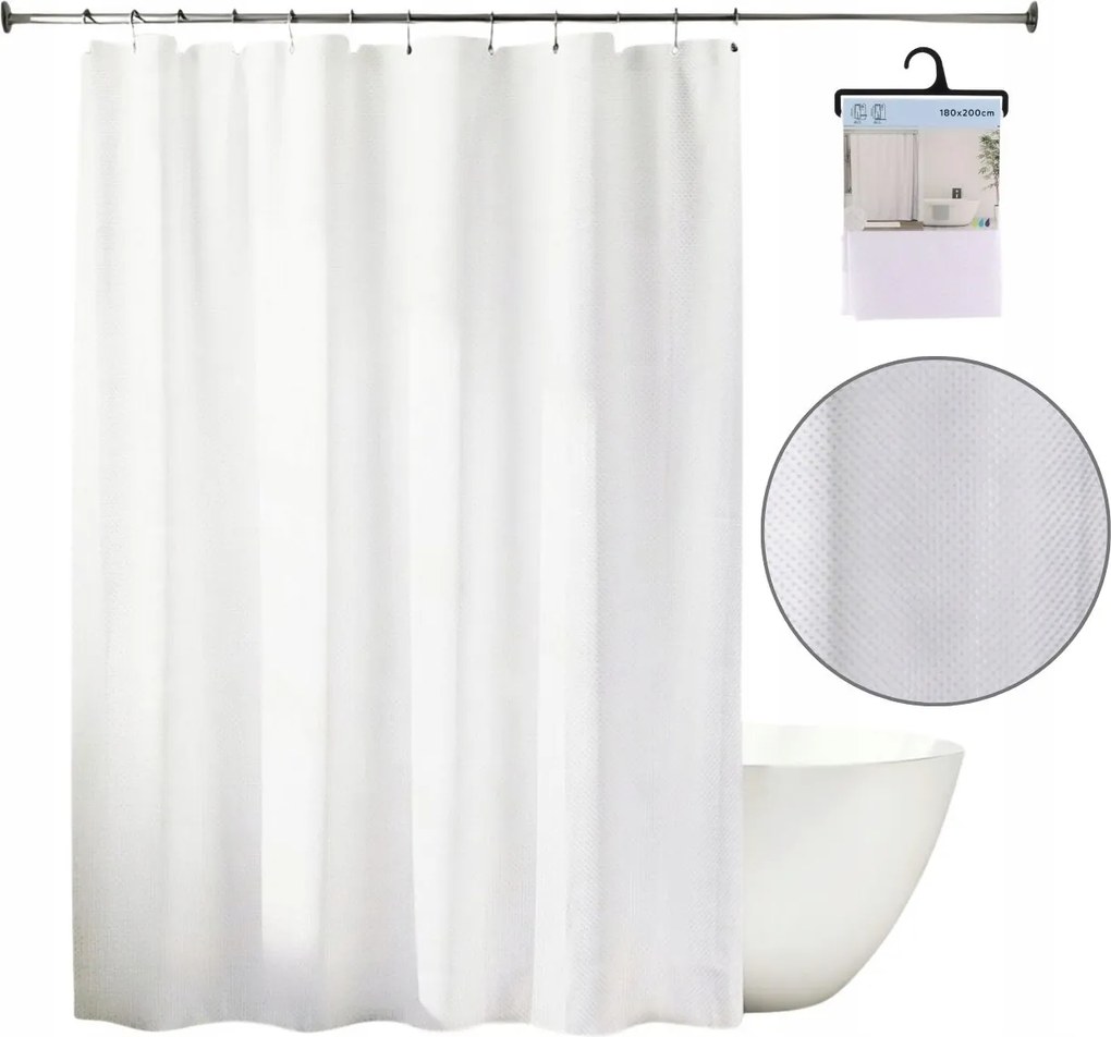 Zuhanyfüggöny 180x200cm fehér vízálló fürdőszobai kádvédő