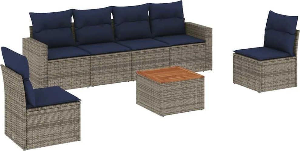 vidaXL 7 részes szürke polyrattan kerti ülőgarnitúra párnákkal
