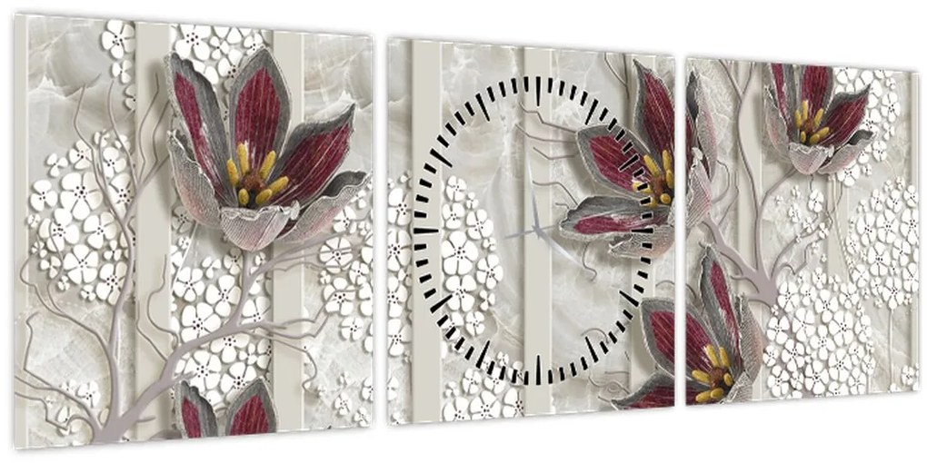 Kép - Dekoratív virágok (órával) (90x30 cm)