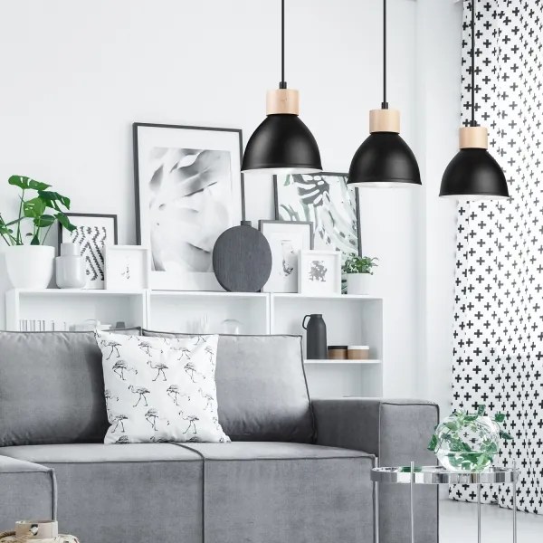 Csillár zsinóron NICO 3xE27/60W/230V fekete