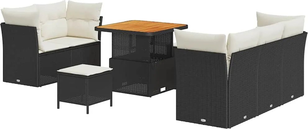 vidaXL Kerti Kanapé Szett párnával 8 pcs Fekete és Krém polirattan