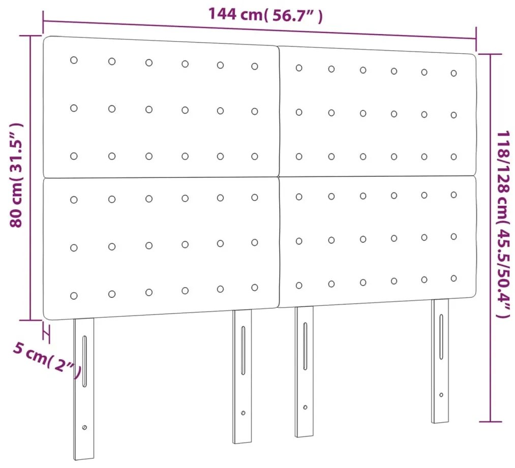 4 db világosszürke bársony fejtámla 72 x 5 x 78/88 cm