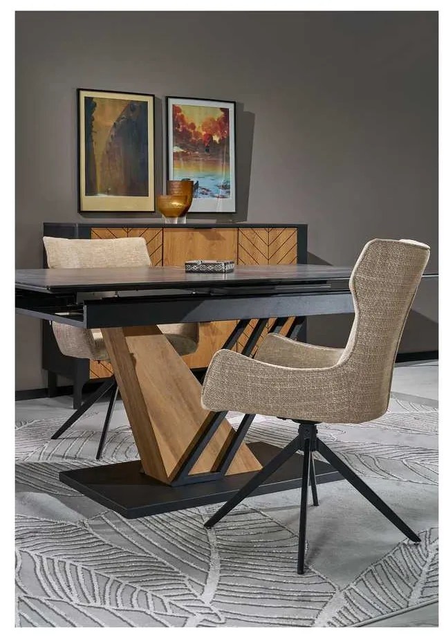 Sterzo étkezőasztal 160-200 x 90 cm, fekete / arany tölgy