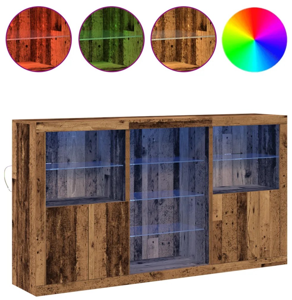 Oldalfal LED fényekkel Régi fa 181.5x37x100 cm Mérnöki fa