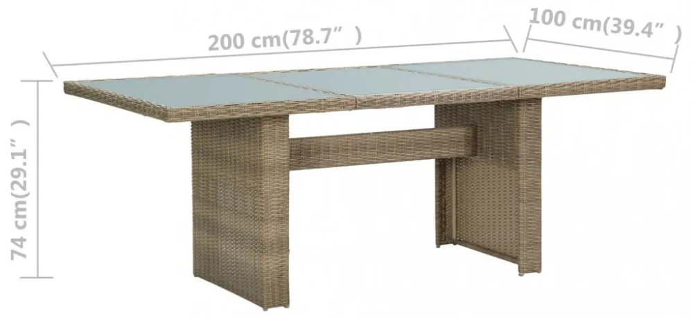 barna üveg és polyrattan kerti étkezőasztal 200 x 100 x 74 cm
