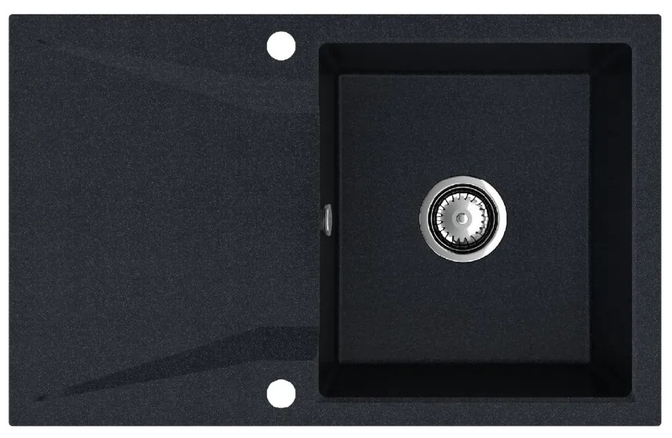 Mosogató Minőségi Obszidián, konyhai gránit mosogató 790x500x210 mm + króm szifon, fekete foltos-Brocade, SKQ-OBS.B.1KDO.X