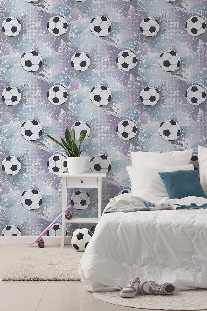 Holden Decor Adventure Awaits Football Frenzy ezüst-lila focis papír tapéta – 14091