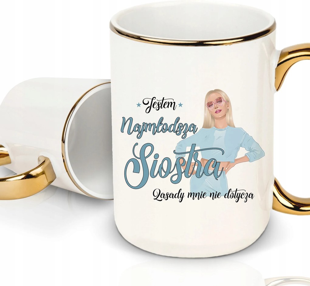 Bögre Fehér 450ml Arany Rant Nővérnek Legkisebb Nővér Különböző Minták