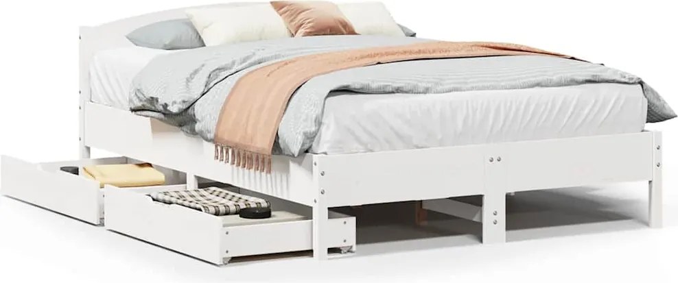 vidaXL fehér tömör fenyőfa ágy matrac nélkül 160 x 200 cm