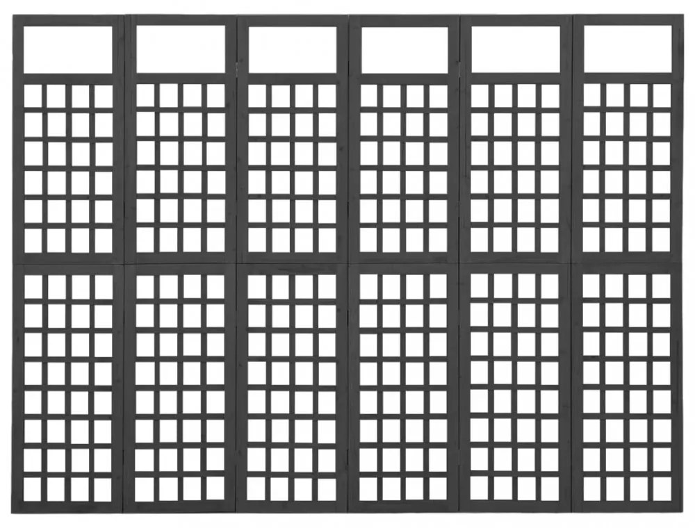 6 paneles fekete fenyőfa térelválasztó/lugasrács 242,5 x 180 cm