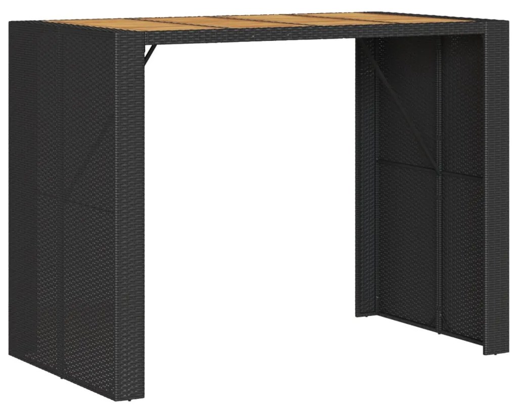 fekete polyrattan kerti bárasztal akácfa lappal 145x80x110 cm