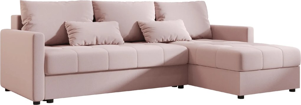 VENORIA L alakú kihúzható sarokkanapé, 220x143 cm, púderrózsaszín + 2 párna INGYEN