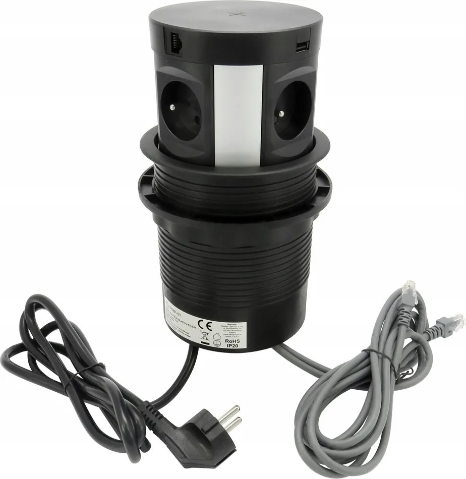 Asztallapba Süllyeszthető Multi Aljzat Vezeték Nélküli Töltés 4x 250V Usb A+c Lan