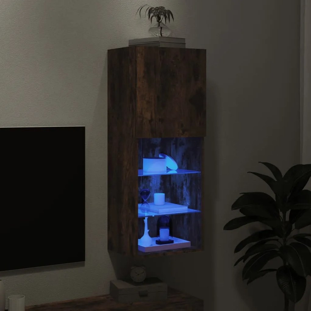 füstös tölgy színű TV-szekrény LED lámpákkal 40,5 x 30 x 102 cm