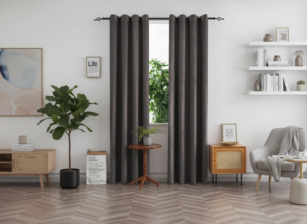 DUNES VELVET sötétítő függöny 140×250 cm, sötétszürke Felfüggesztés: Hullámos sínszalag