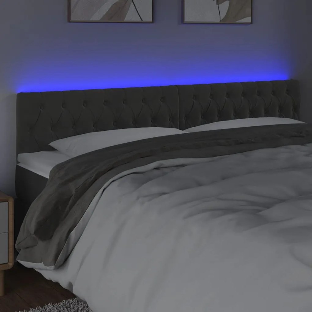 sötétszürke bársony LED-es fejtámla 200 x 7 x 78/88 cm