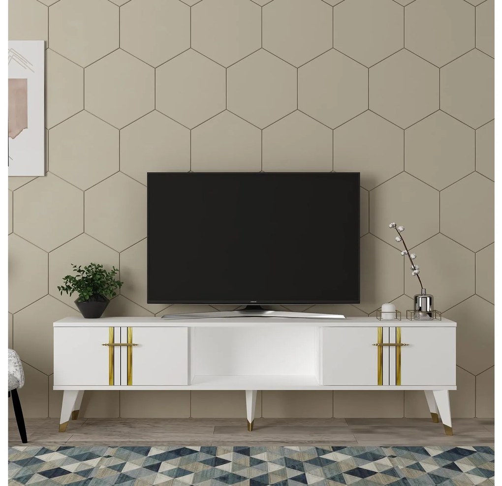 TV asztal/szekrény Pebine 2 (fehér + arany) . 1095307