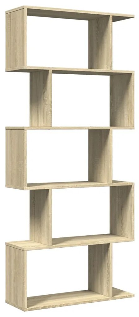 5 szintes sonoma tölgy fa elválasztó könyvespolc 70x24x161 cm