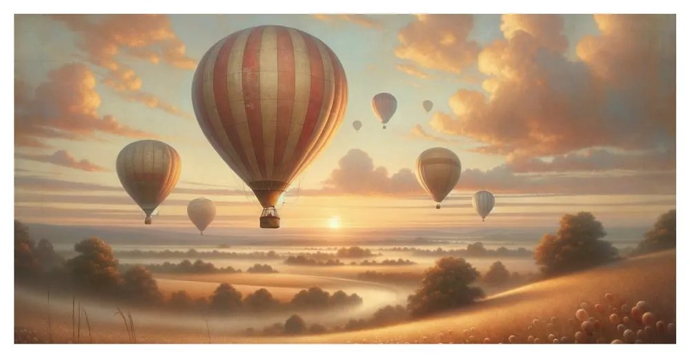 Kép naplemente ballonokkal
