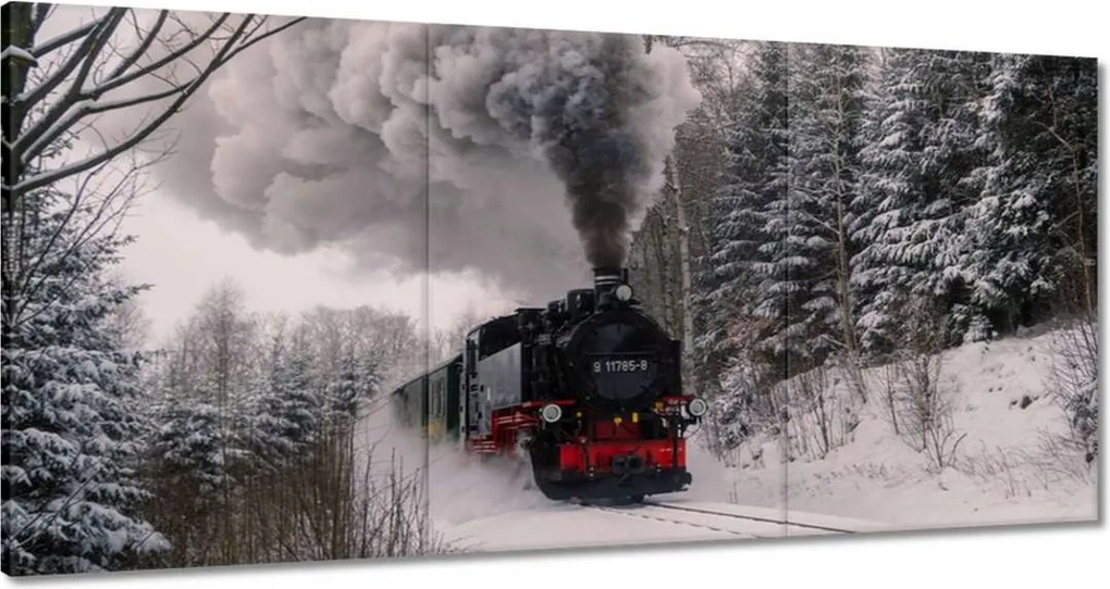 Vászonkép 120x60 Mozdony téli tájképben