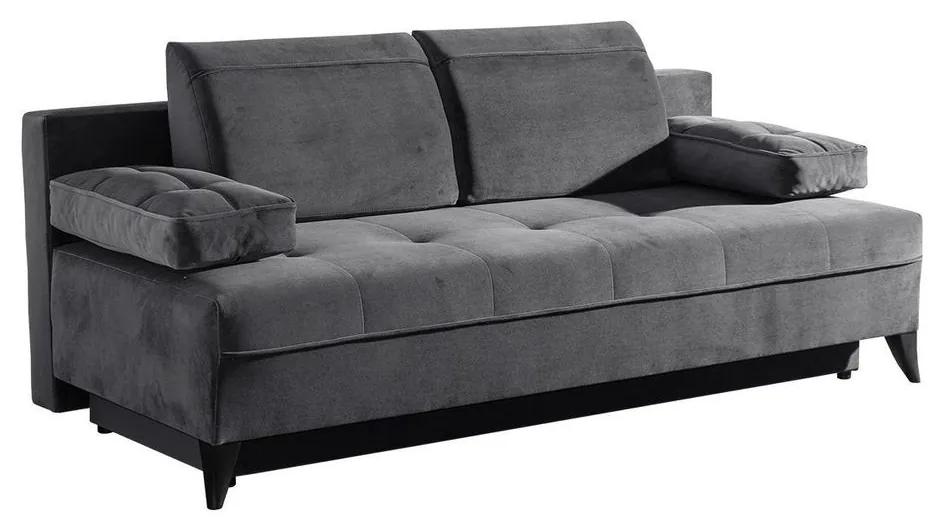 2 személyes ágyazható kanapé, ágyneműtartós, sötétszürke - BONTON