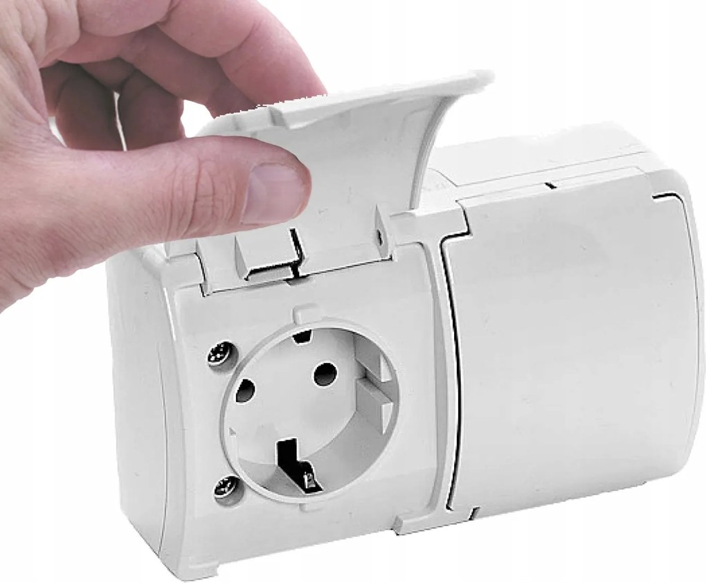 Vipalst Falra szerelhető Dupla Hermetikus Schuko Flip-flop Aljzat Fehér IP44