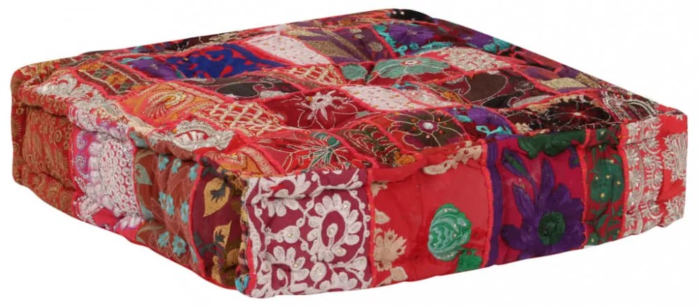 kézzel készült piros pamut patchwork kocka puff 50x50x12 cm