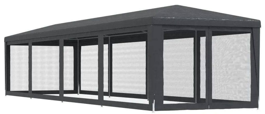 antracitszürke HDPE rendezvénysátor 10 hálós oldalfallal 3x12 m