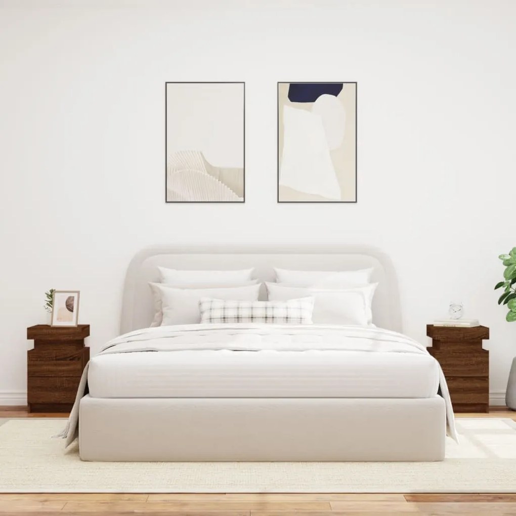 2 db barna tölgy színű éjjeliszekrény LED-ekkel 35 x 39 x 55 cm