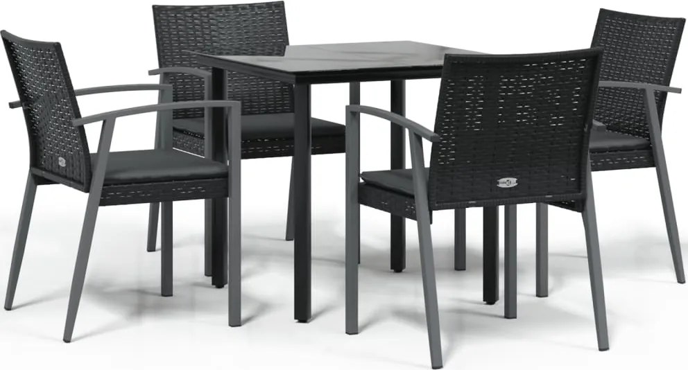 vidaXL 5 részes polyrattan és acél kerti étkezőgarnitúra párnával