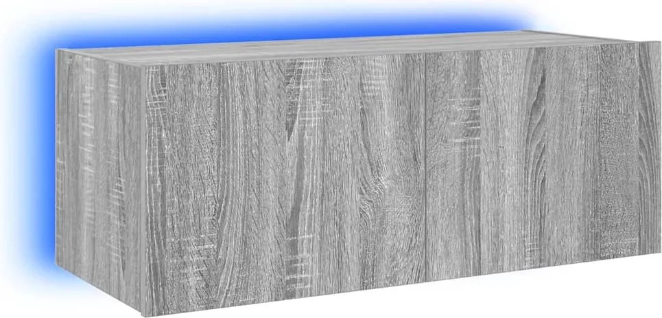 vidaXL szürke sonoma színű fali TV-szekrény LED-del 80x35x31 cm