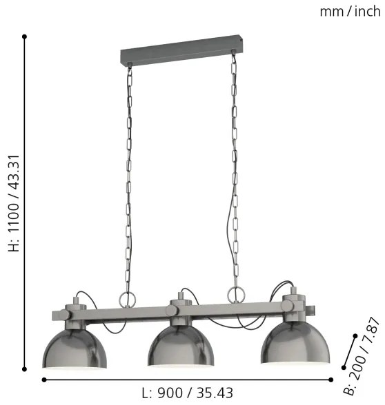Eglo 43168 - Csillár láncon LUBENHAM 3xE27/28W/230V