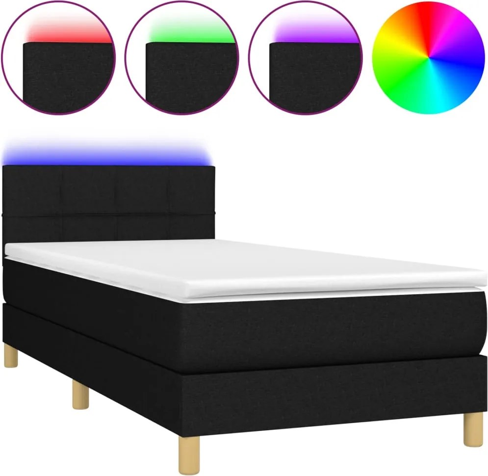 vidaXL fekete szövet rugós és LED-es ágy matraccal 90x190 cm