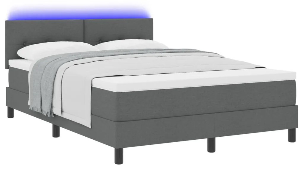 Box Spring Ágy Matraccal & LED Sötétszürke 160x200 cm Szövet