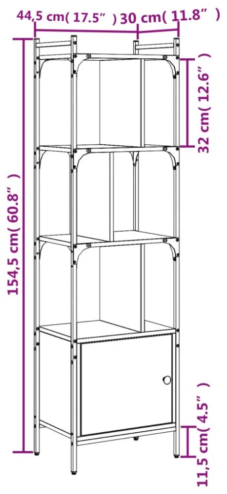 sonoma tölgy szerelt fa könyvespolc ajtóval 44,5x30x154,5 cm