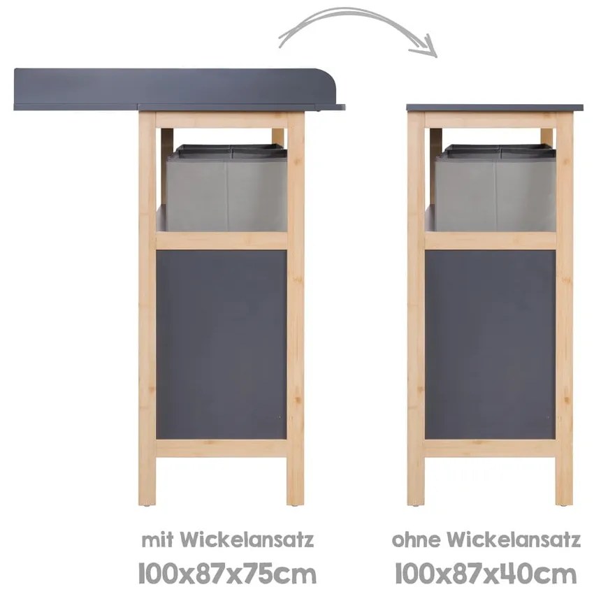 Antracitszürke alacsony gyerek komód pelenkázó feltéttel 87x75 cm Berlin – Roba