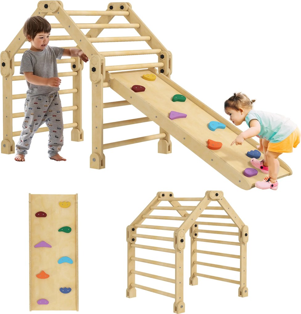 AIYAPLAY 3 az 1-ben Összecsukható Mászókeret 18-48 hónapos gyerekeknek Csúszdával vagy Mászó Rámpával 175x70x89 cm Többszínű | Aosom