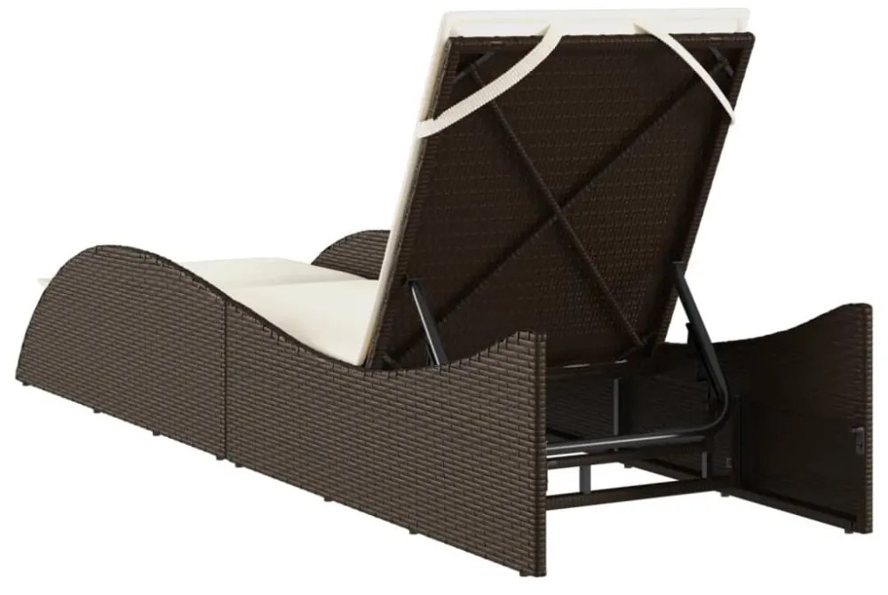 barna polyrattan napozóágy párnával 60x205x73 cm
