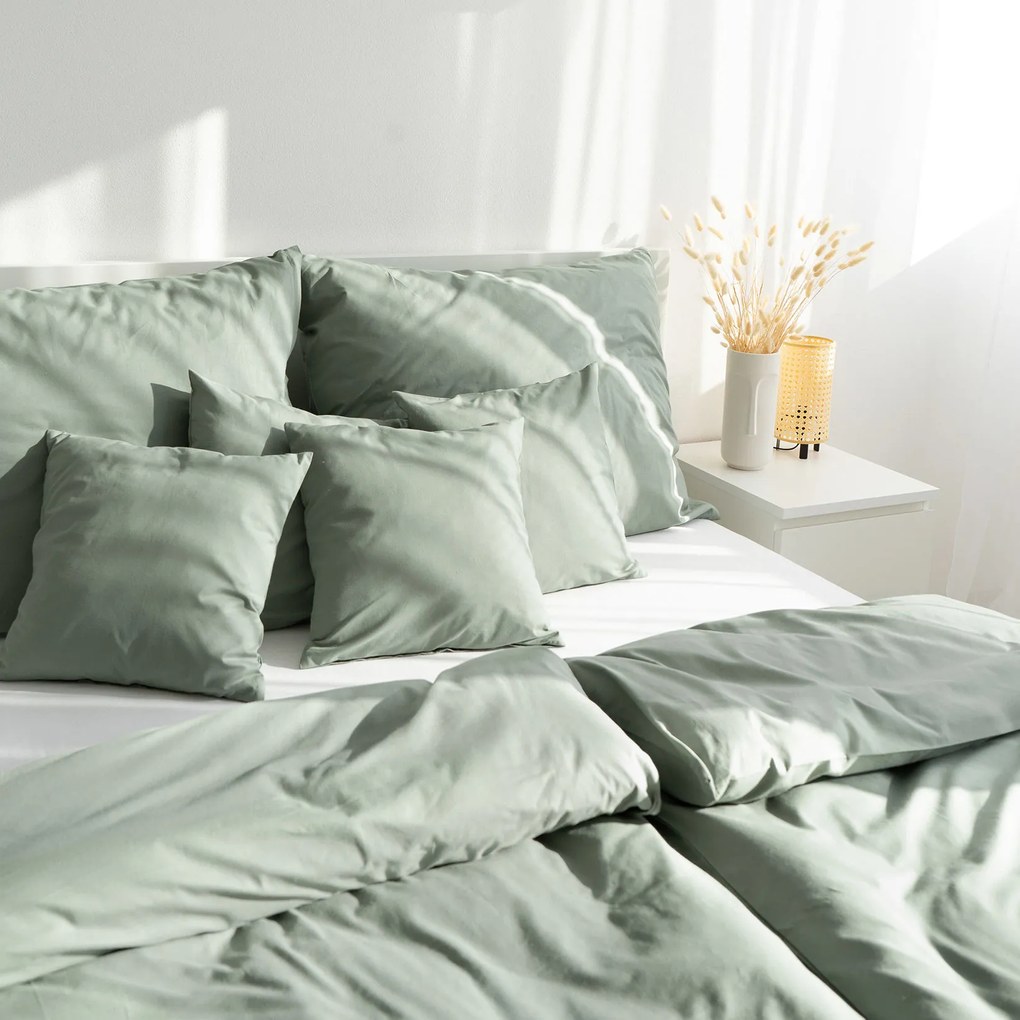 Goldea pamut ágyneműhuzat garnitúra - zsálya színű 140 x 220 és 70 x 90 cm