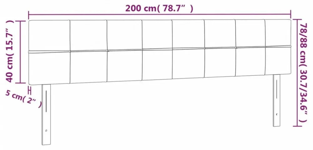 világosszürke bársony LED-es fejtámla 200x5x78/88 cm