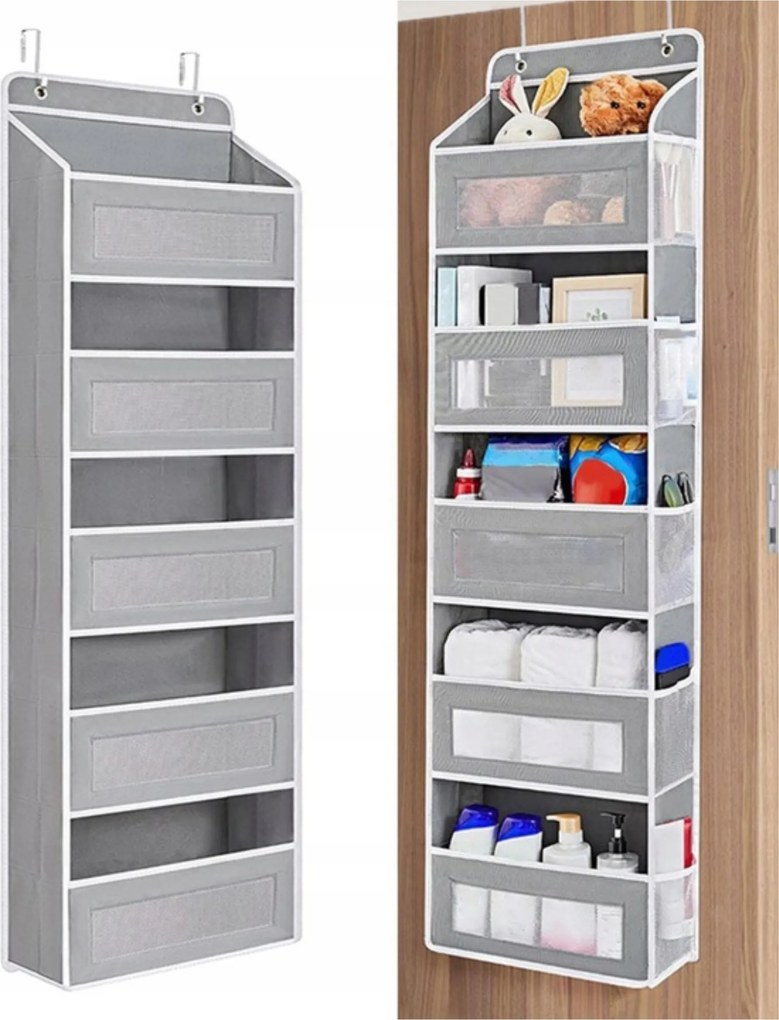 Ajtórendező 5 Polcos Akasztós Összecsukható Könyvespolc Univerzális Tágas Szürke